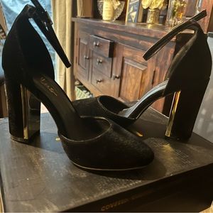 Lulus Laura Black Velvet Ankle Strap Heels